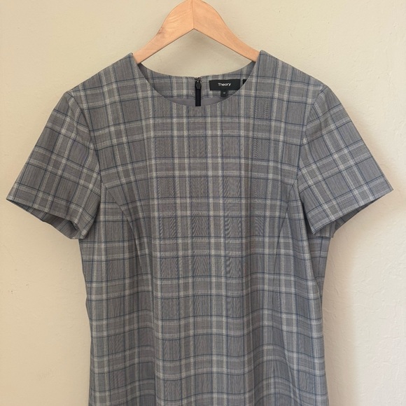 THEORY Jatinn Shift Dress Wool Blend Short Sleeve Plaid Size 10 - Picture 8 of 16